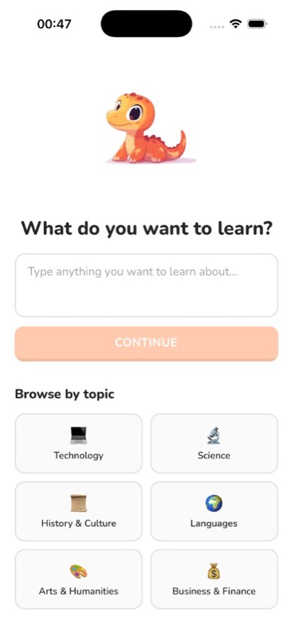 Learn Dino screen: choose what you want to learn and create a course