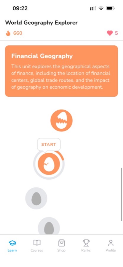 Learn Dino screen: unit learning path with lessons