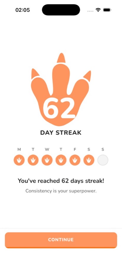 Learn Dino screen: daily streak progress